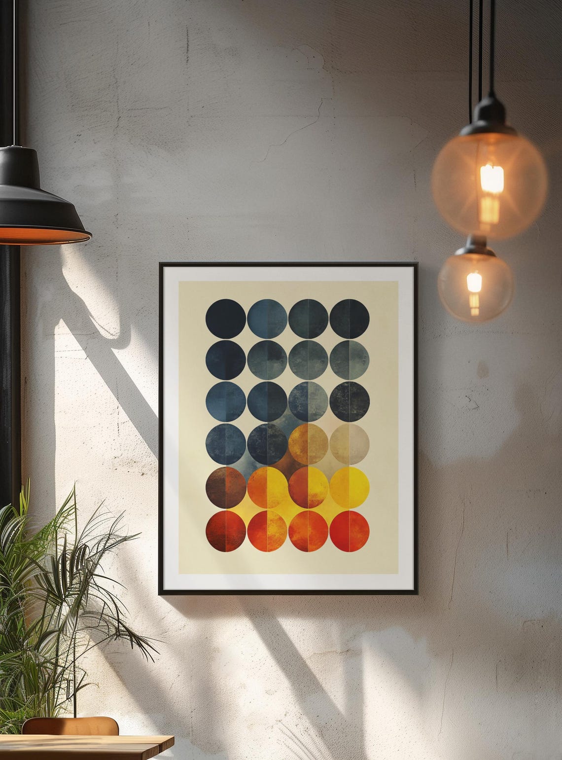 Abstract Circle Grid Navy To Amber Gradient Geometric Art Poster