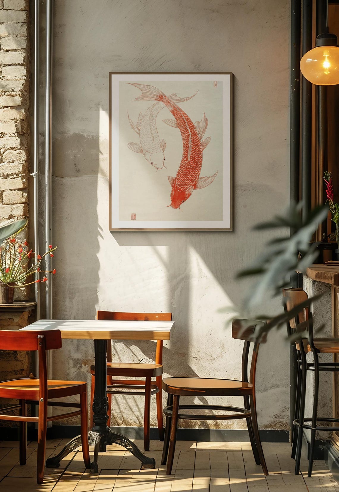 Red And White Koi Fish Traditional Japanese Ink Art Zen Poster - Image 4