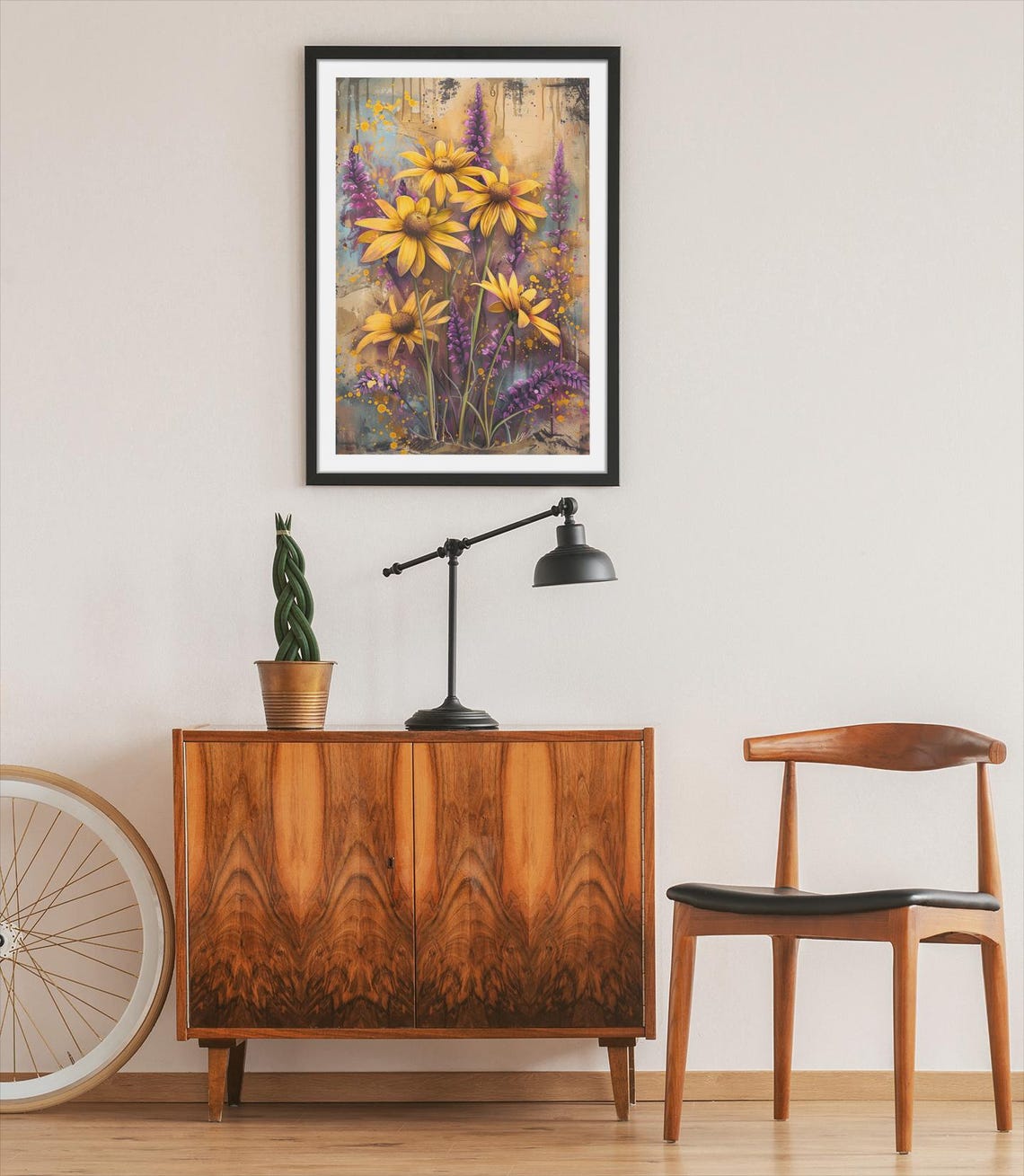 Sunflowers With Purple Lavender Rustic Watercolor Floral Poster - Image 4