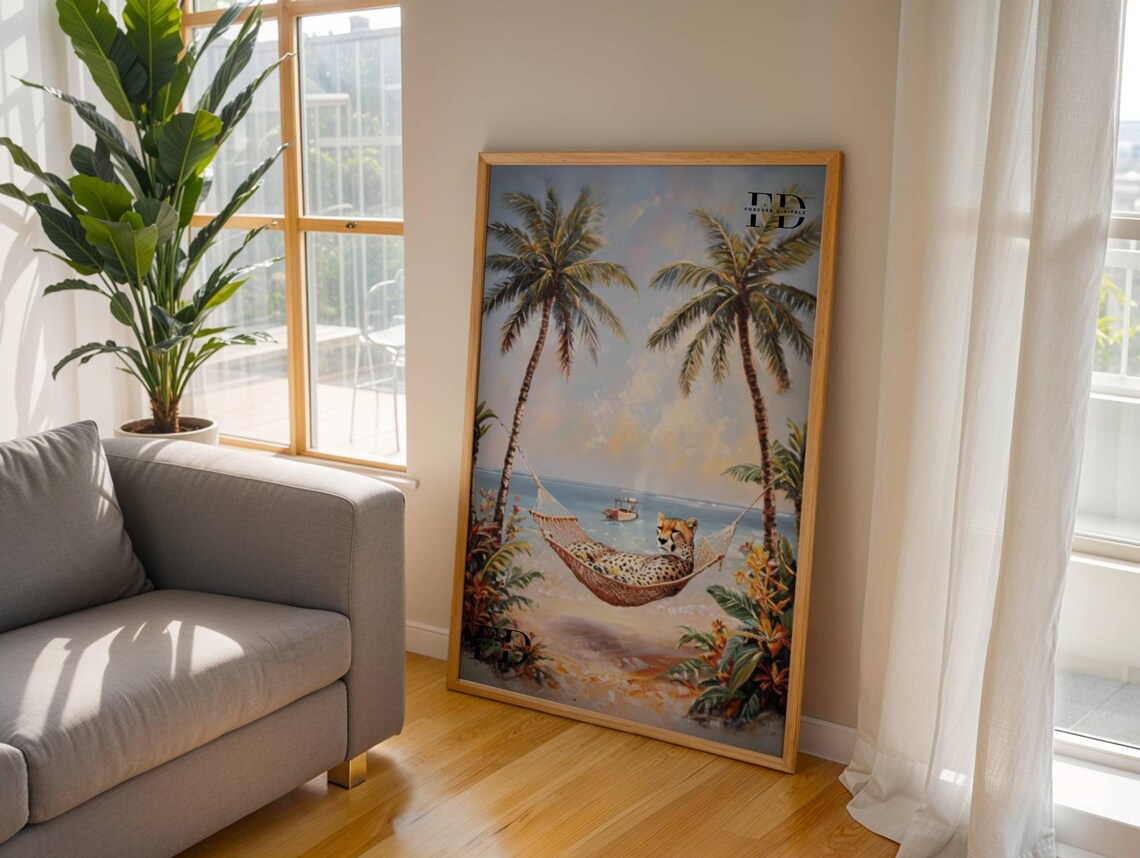 Cheetah Hammock Maximalist Tropical Coastal Art Print - Image 2