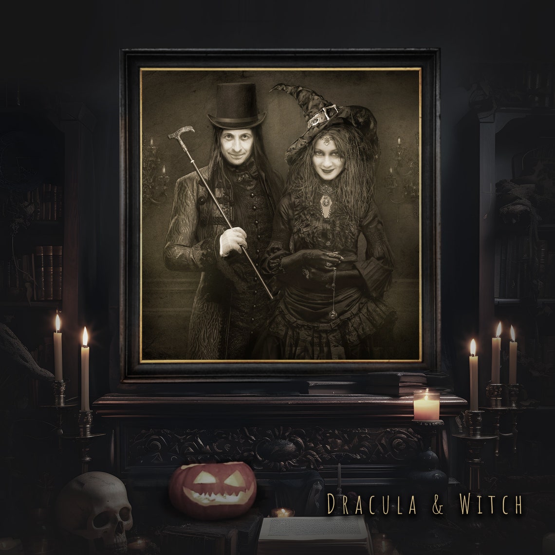 Custom Haunted Victorian Portrait Halloween Ghostly Couple Art Poster - Image 3