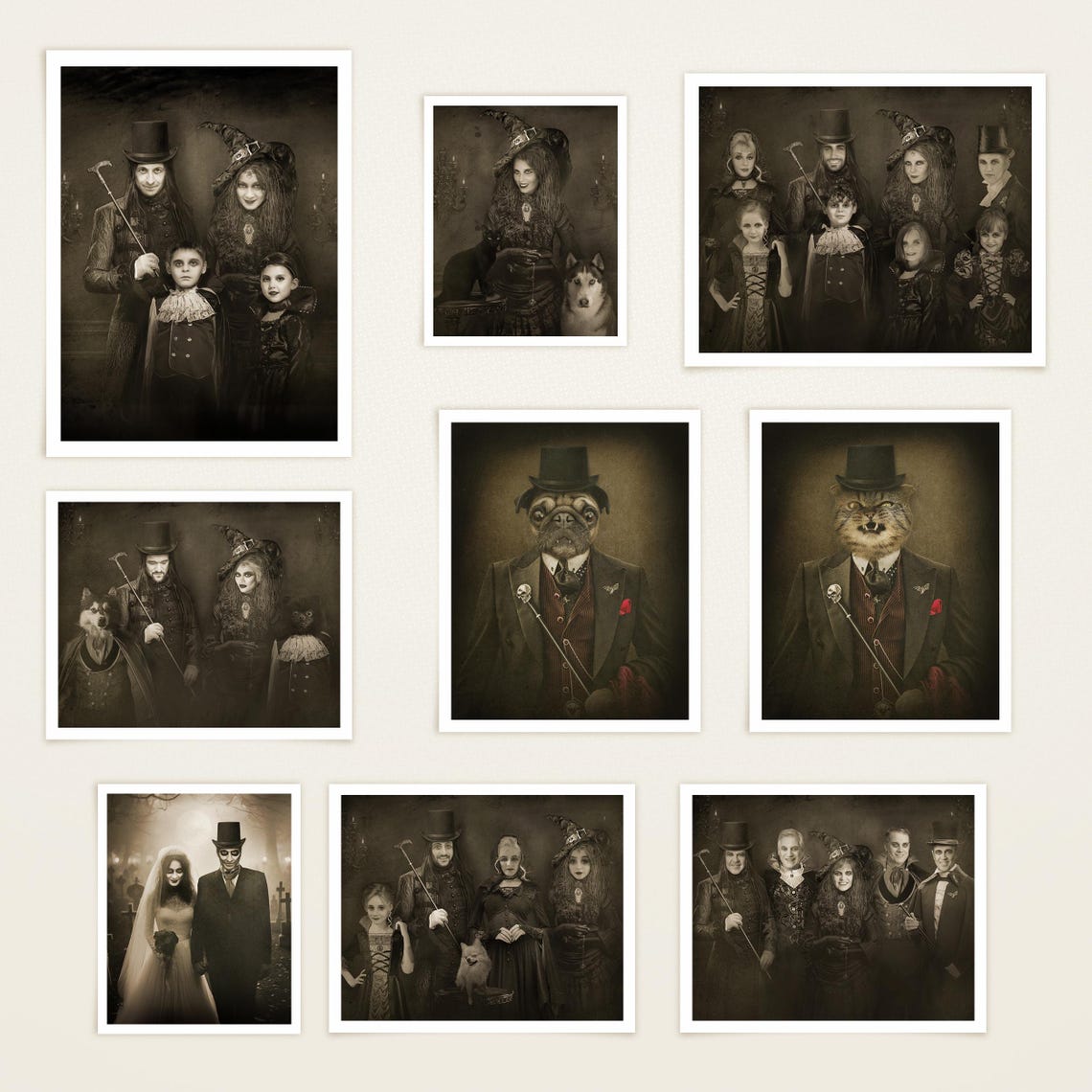Custom Ghostly Couple Halloween Portrait Sepia Victorian Art Poster - Image 2