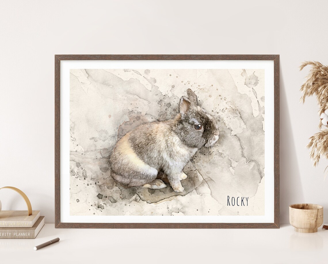Pete Watercolor White Goat Portrait Custom Farm Pet Art Poster - Image 2