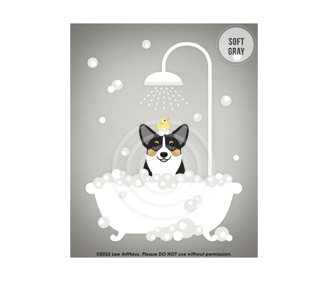 Black and Tan Corgi Taking Bubble Bath With Rubber Duck Poster - Image 3