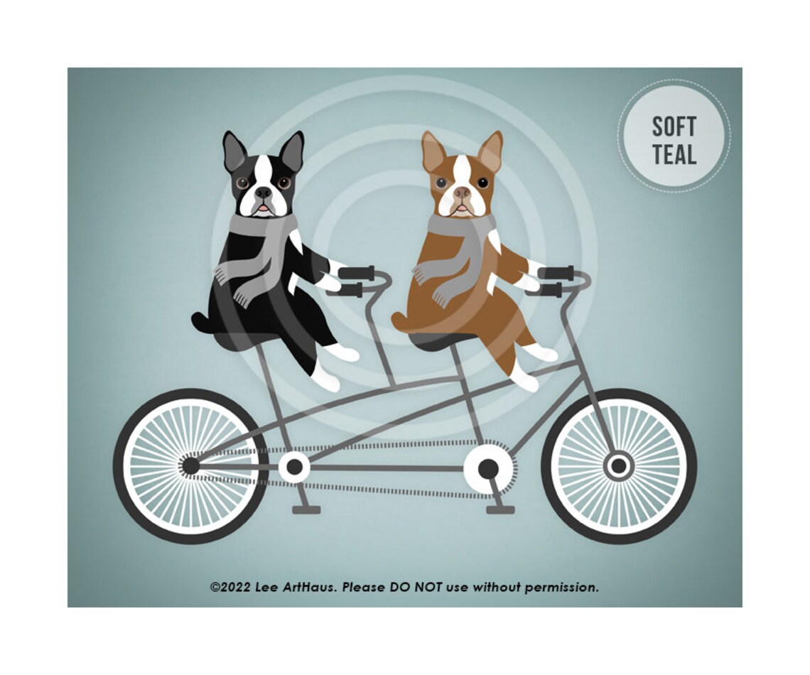Two Boston Terriers Tandem Bicycle Ride Scarves Vintage Dog Poster - Image 4