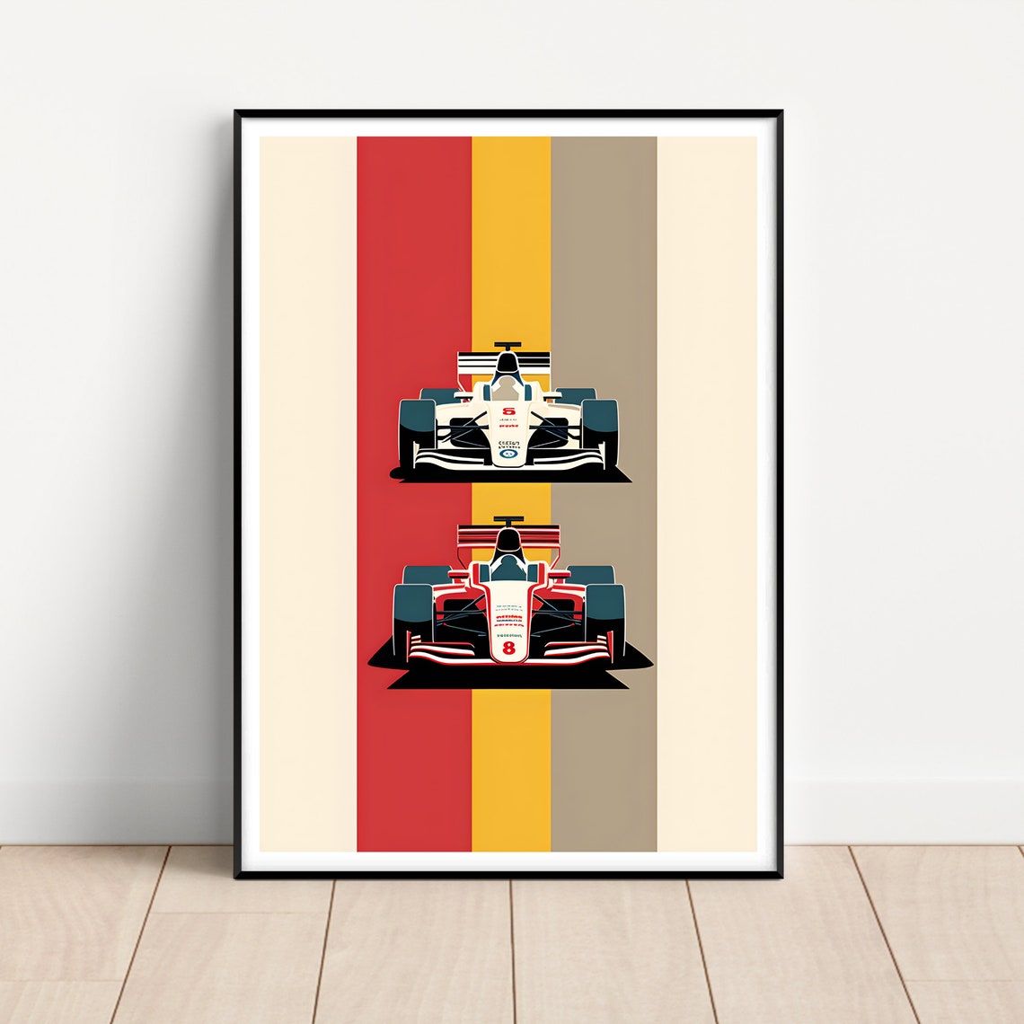 Formula One Duel Front View Two Racing Cars Poster Art Decor