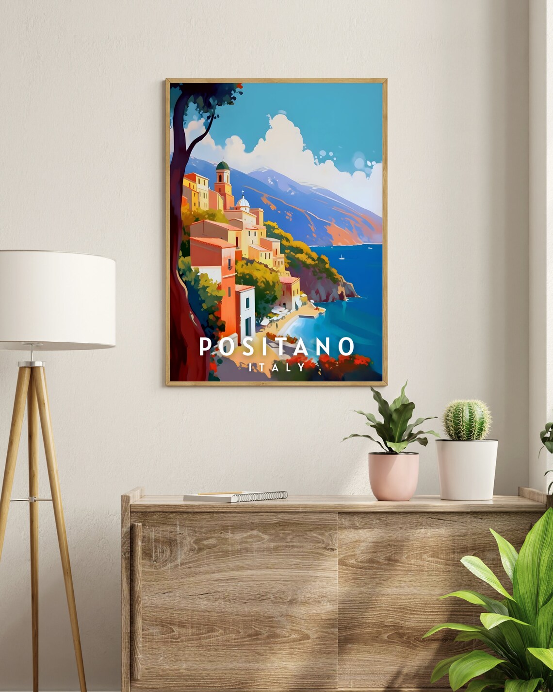 Positano Italy Seaside Village Beach Cove Blue Sea Travel Poster - Image 2