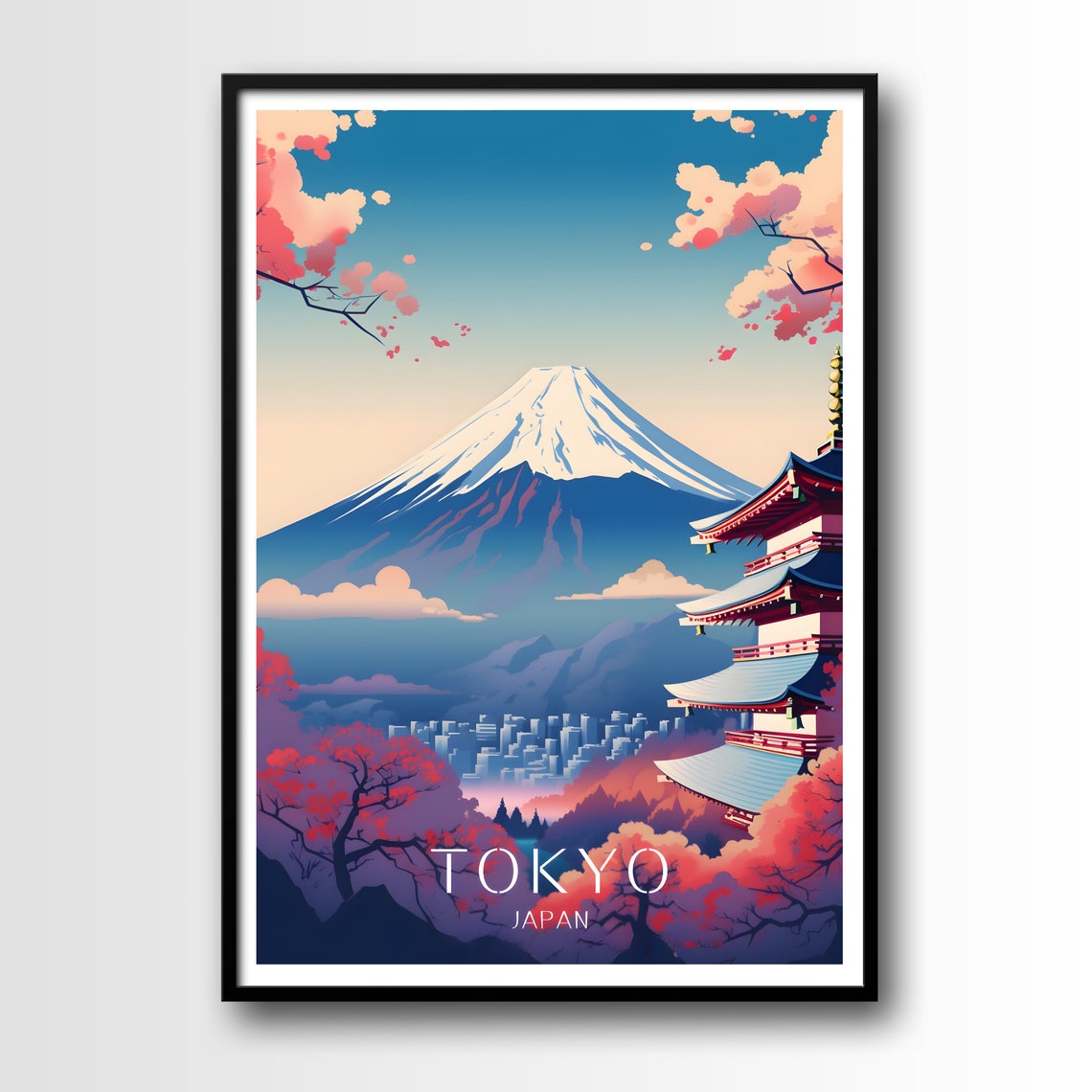 Tokyo Travel Poster Tokyo Wall Art Print Tokyo Travel Art Tokyo Print Japan Travel Poster Japan Print Mt Fuji Print