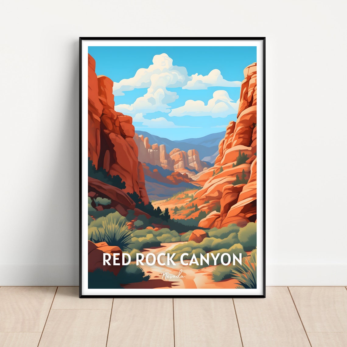 Red Rock Canyon Nevada Desert Cliffs Vintage Travel Art Poster