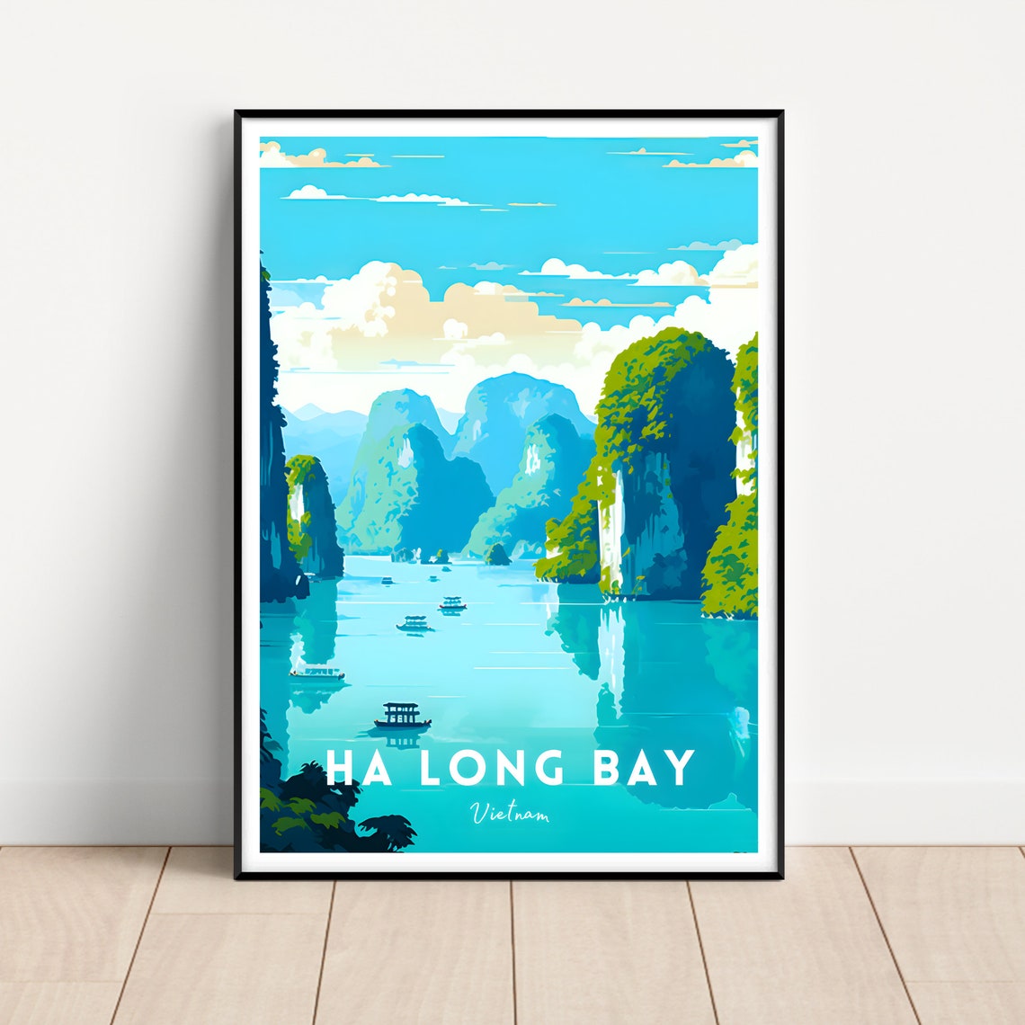 Ha Long Bay Vietnam Emerald Water Limestone Karst Travel Poster