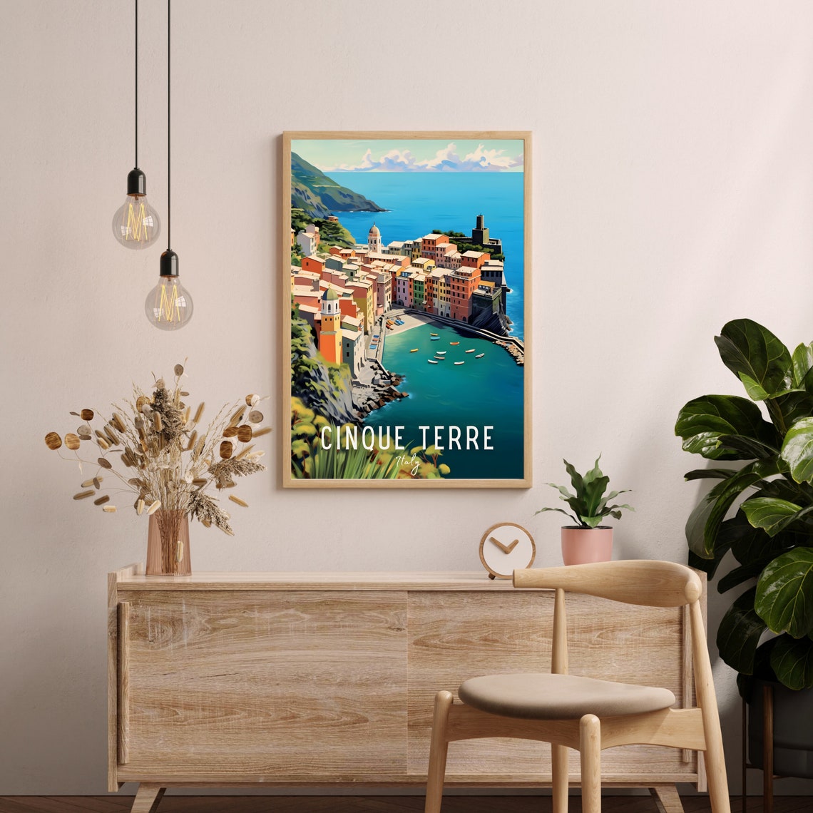 Cinque Terre Italy Seaside Harbor Aerial View Vintage Travel Poster - Image 2