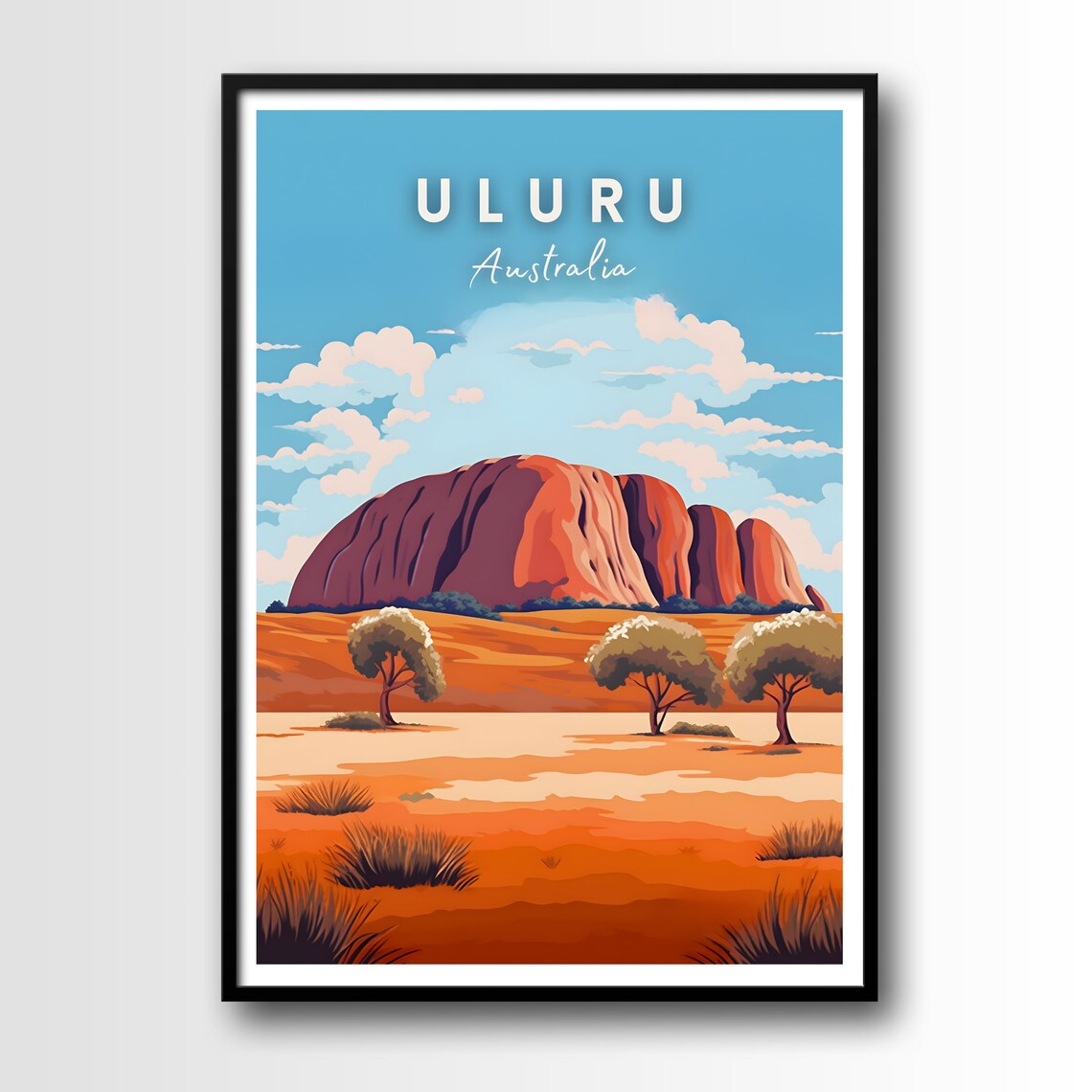 Uluru Travel Poster, Ayers Rock Landscape Print