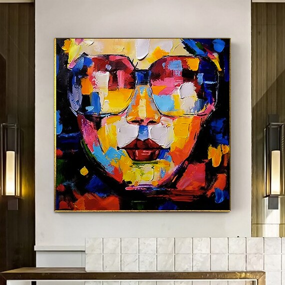 Bold Colorful Abstract Face Sunglasses Palette Knife Art Poster
