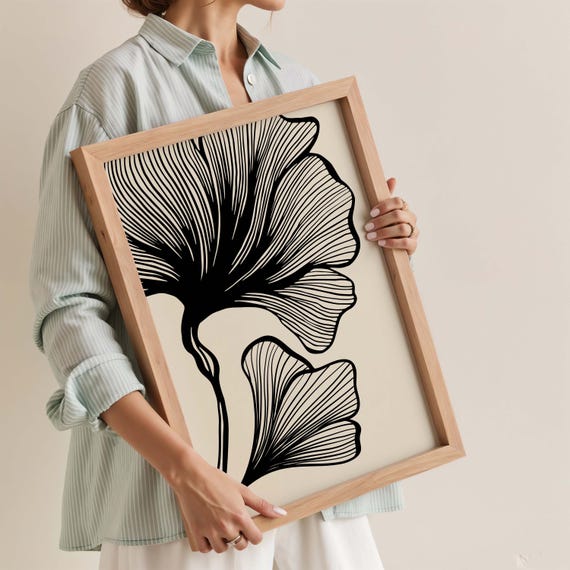 Minimalist Ginkgo Leaf Art Print, Modern Botanical
