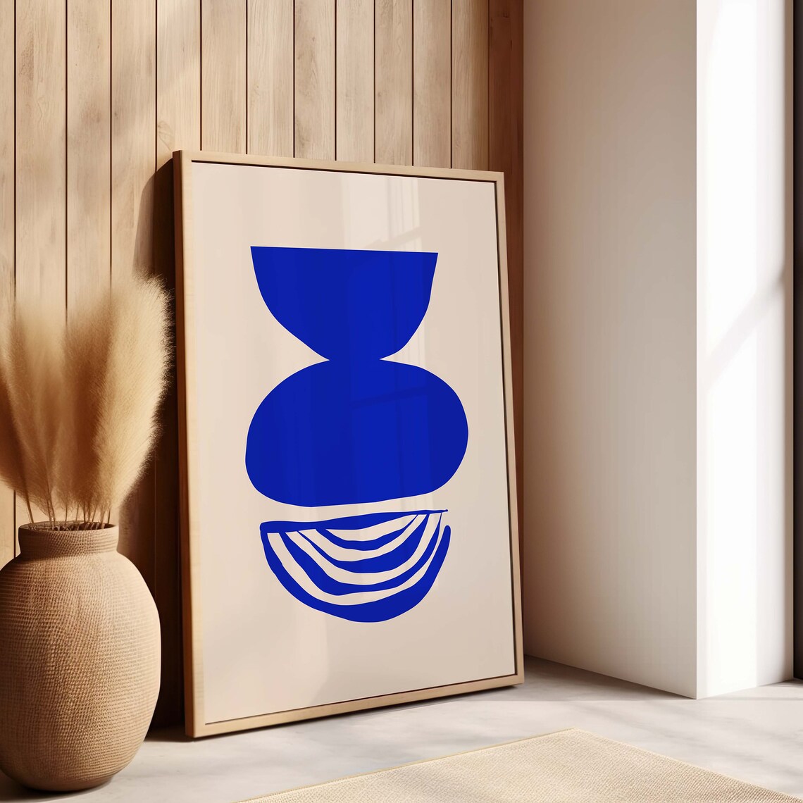 Royal Blue Minimalist Abstract Art Print, Mid-Century