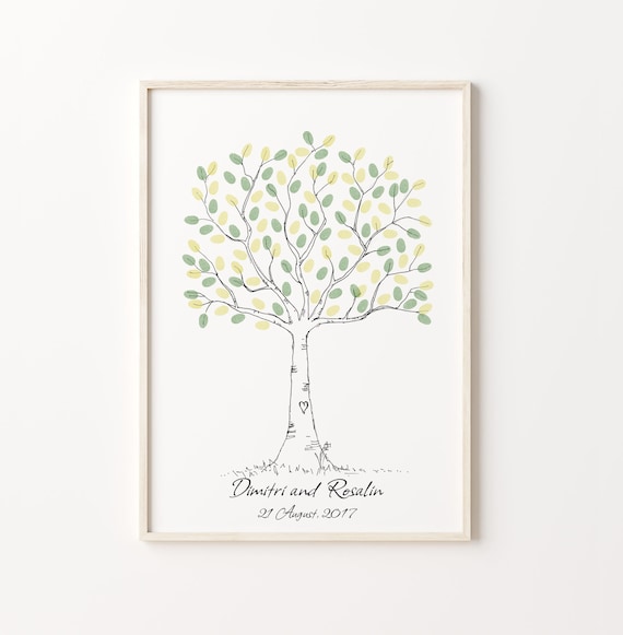 Wedding Fingerprint Tree Guest Book, Custom Sketch Art Print