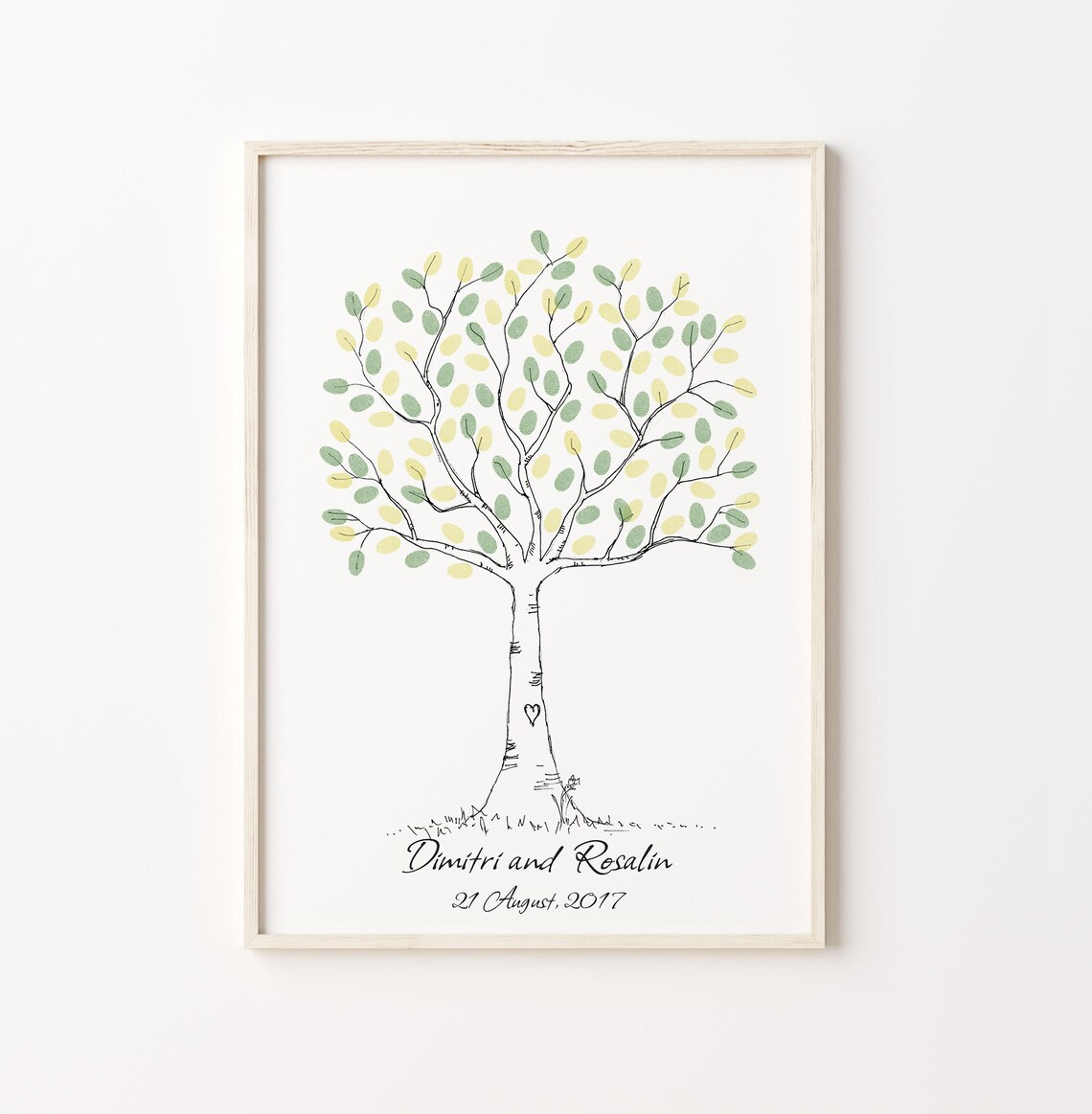 Wedding Fingerprint Tree Guest Book, Custom Sketch Art Print