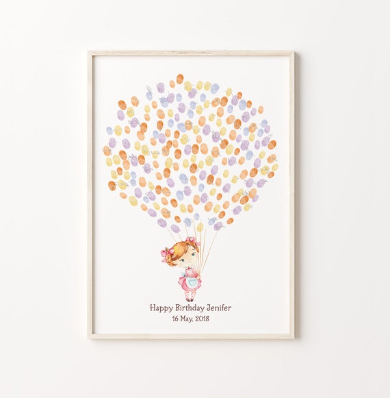 Baby Girl Guest Book Guest Book Birthday Fingerprint Balloon Baby Shower Guest Book New Born Thumbprint Tree