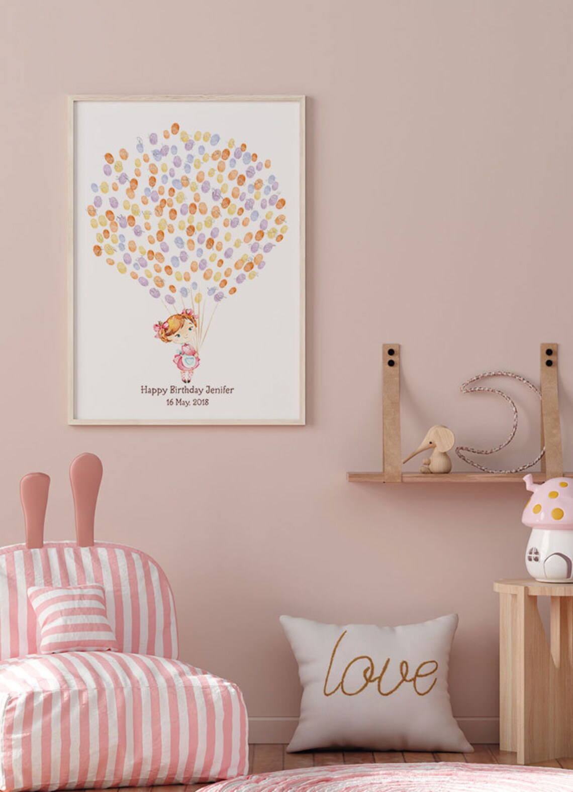 Baby Girl Guest Book Guest Book Birthday Fingerprint Balloon Baby Shower Guest Book New Born Thumbprint Tree - Image 4