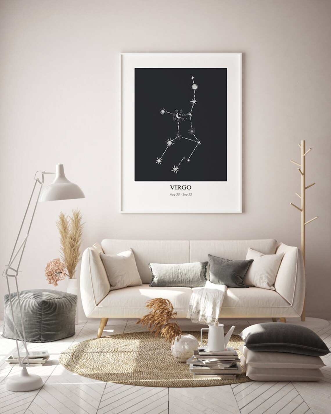 Elegant Virgo Constellation Star Chart Black Zodiac Sign Poster - Image 2