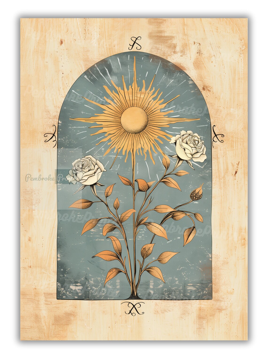 Blue Sun Norse Folk Art Botanical Art Print - Image 3