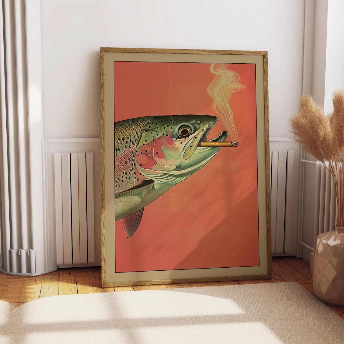 Trout Smoking a Cigarette, Vintage Retro Poster - Image 2