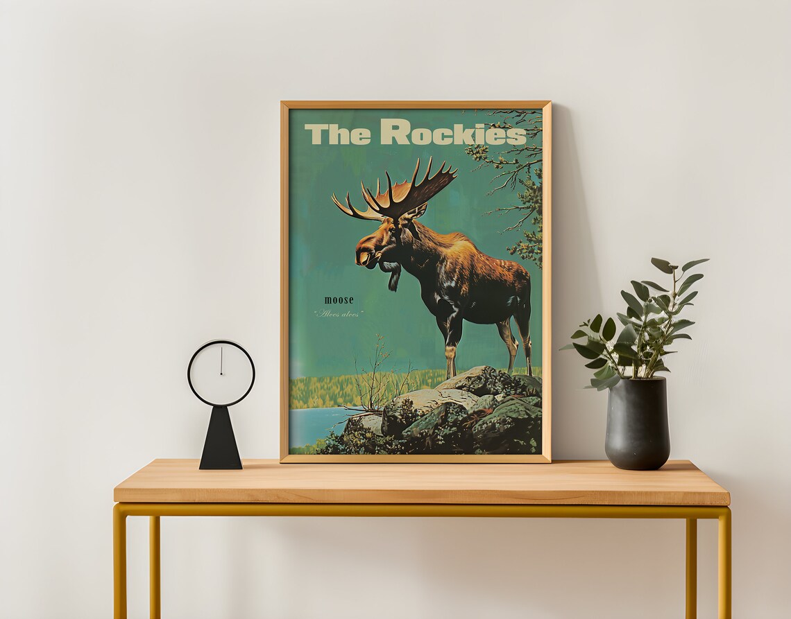 Vintage Moose Retro Hunting Poster, Rocky Mountains - Image 2
