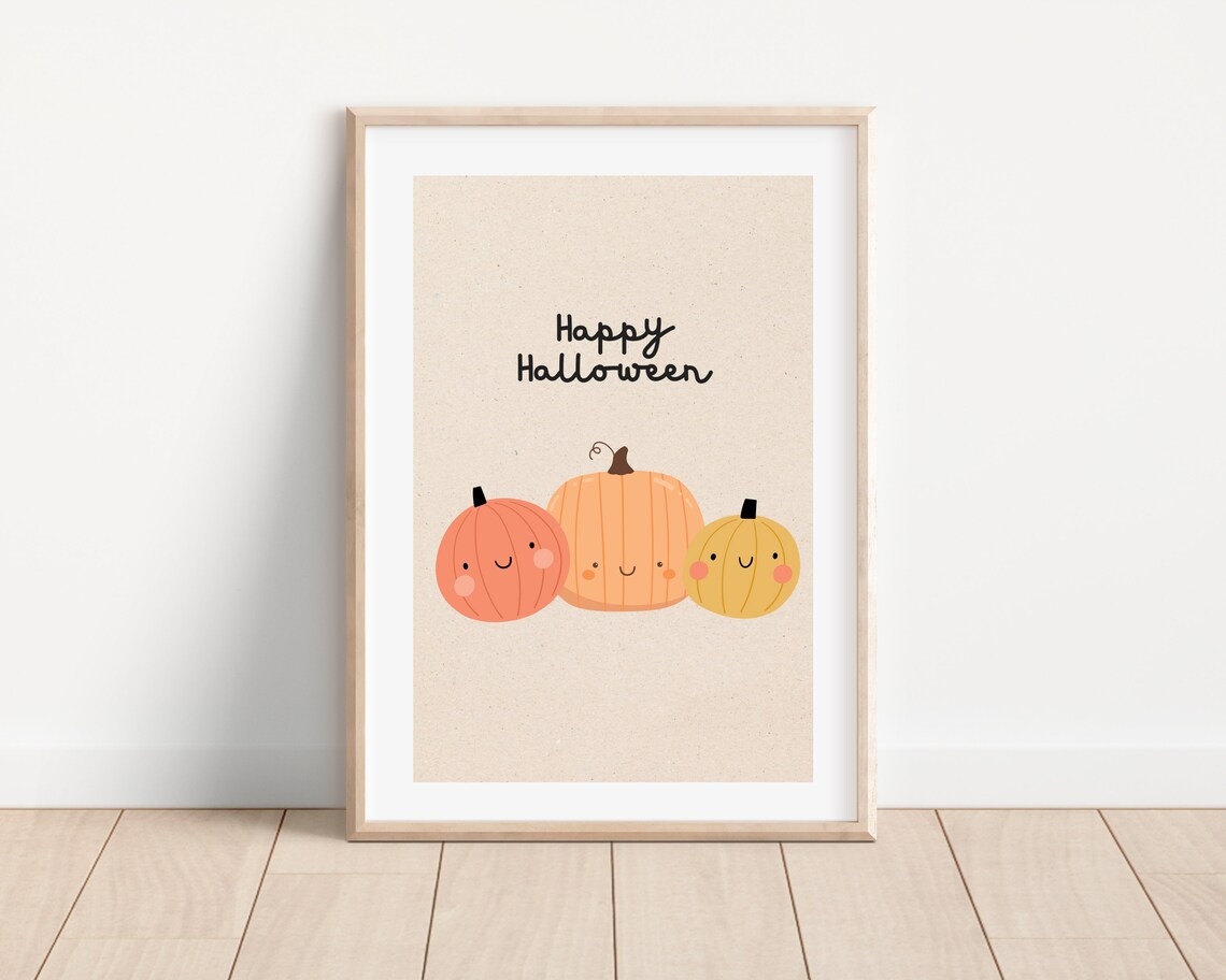 Happy Halloween Three Cute Smiling Pumpkins Kids Nursery Wall Art