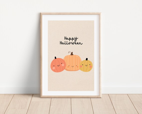 Happy Halloween Three Cute Smiling Pumpkins Kids Nursery Wall Art