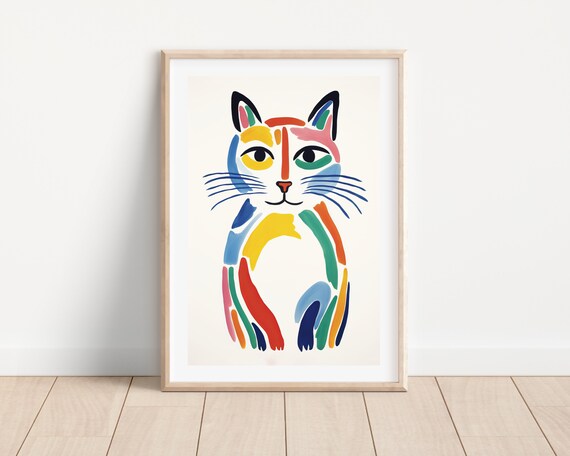 Matisse-Inspired Cat Art Print, Abstract Watercolor