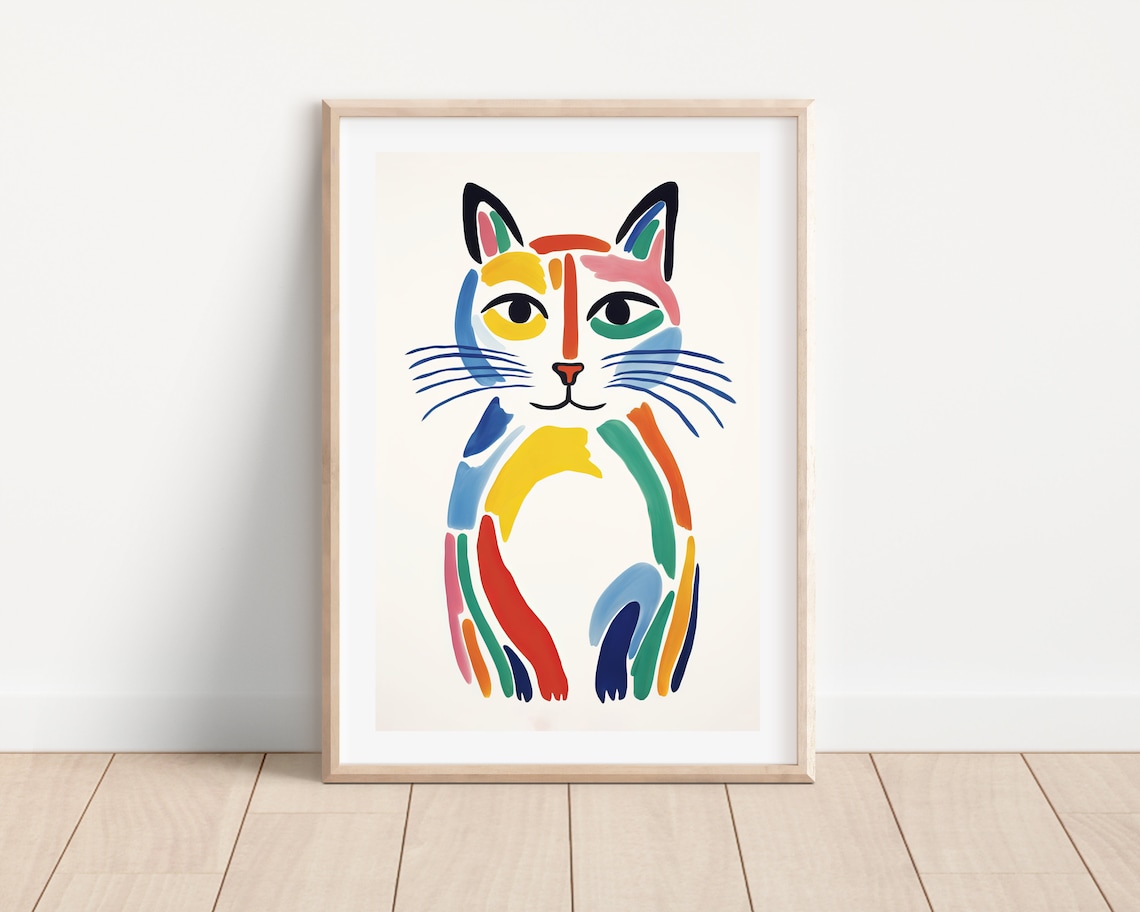 Matisse-Inspired Cat Art Print, Abstract Watercolor