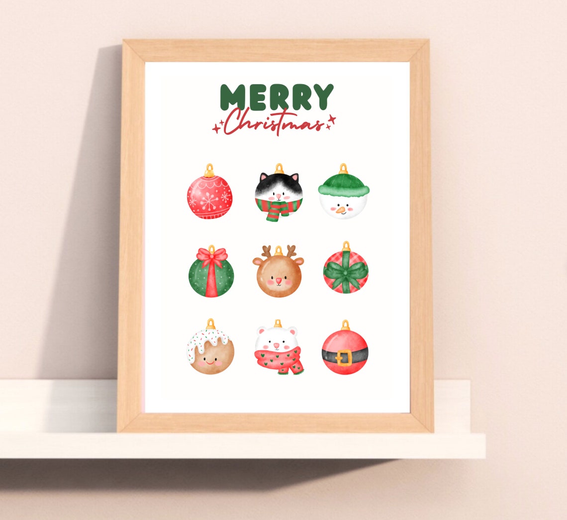 Merry Christmas Tree Ornament Ball Nursery Art Print - Image 4