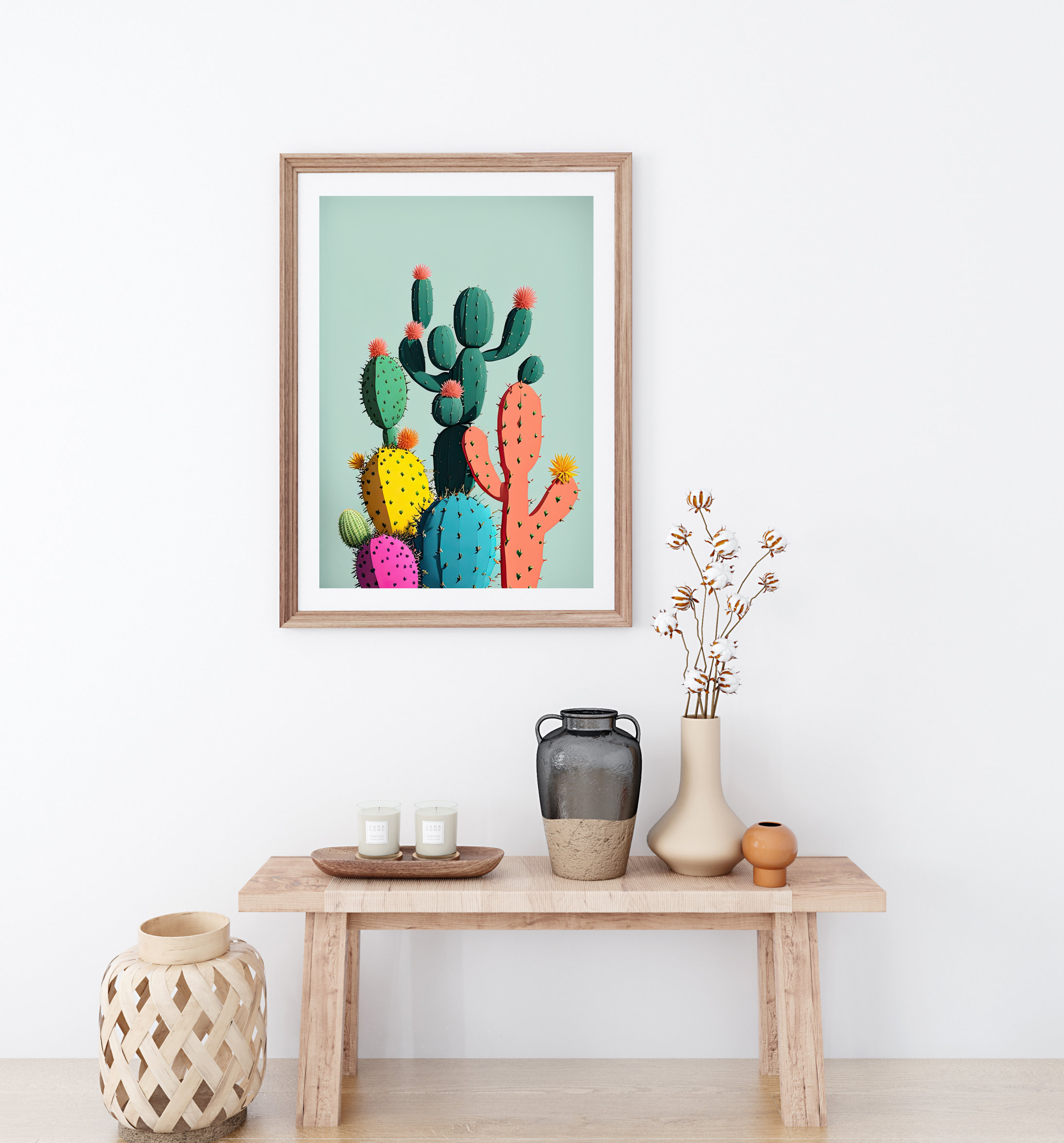 Cactus and Flower Minimalist Art Print, Boho Botanical - Image 3
