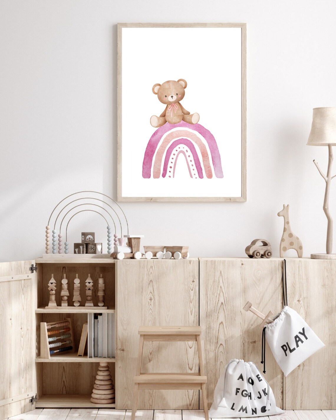 Boho Rainbow and Teddy Bear Nursery Art Print - Image 3