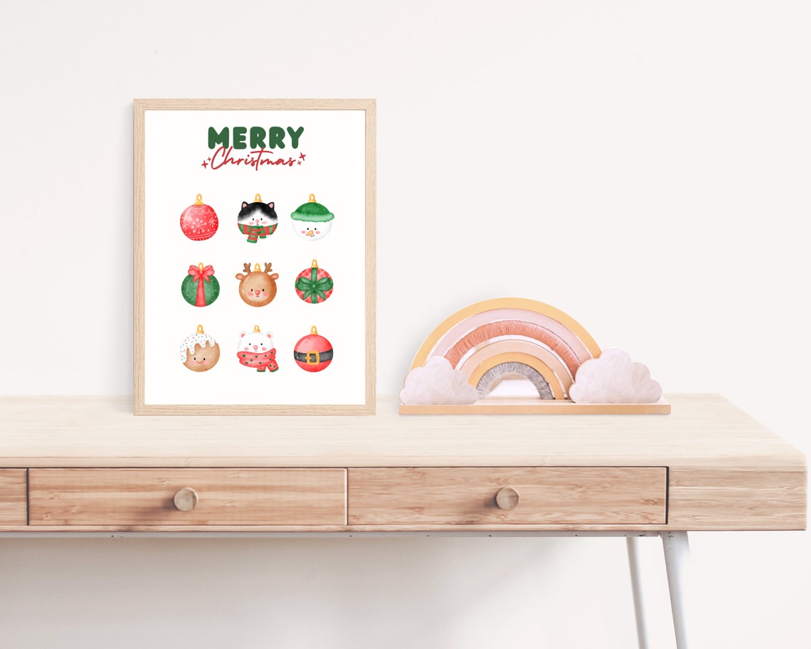 Merry Christmas Tree Ornament Ball Nursery Art Print - Image 3