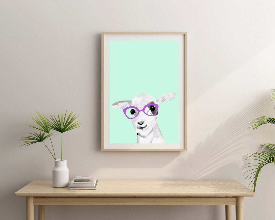 Sheep With Glasses Funny Farm Animal Art Print - Image 4