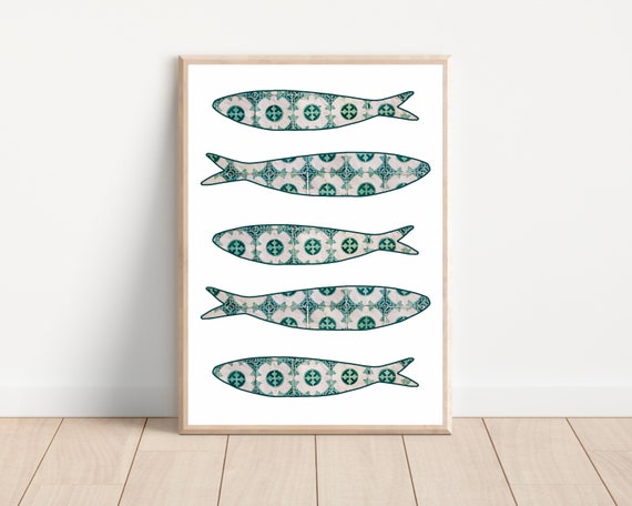 Green Boho Portugal Sardine Tile Poster Print