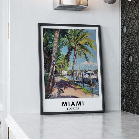 Miami Art Print Tropical Cityscape Oil Painting Style Poster