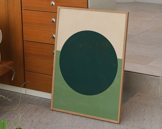 Green Geometric Wall Art Mid Century Modern Geometric Poster Print Green Circle Wall Art Art Prints Dark Green Circle Print