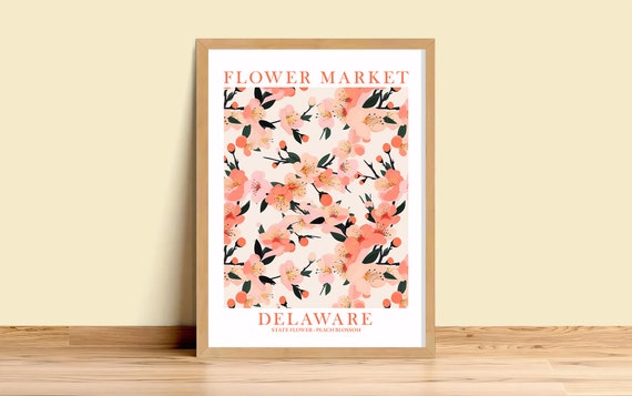 Flower Market Print Peach Blossom Boho Art Bedroom Wall Decor Delaware State Exhibition Mid Century Modern Botanical Poster