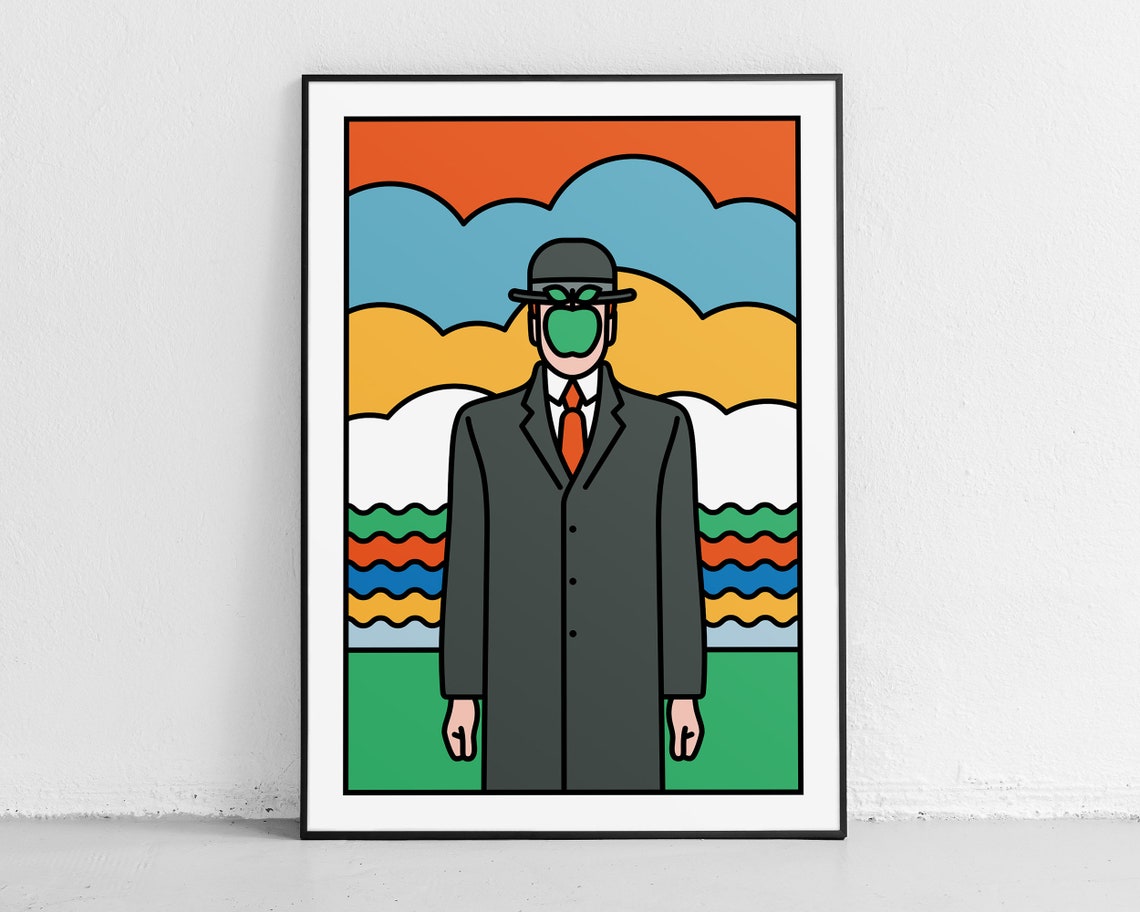 Surreal Magritte Inspired Bowler Hat Apple Man Pop Art Poster
