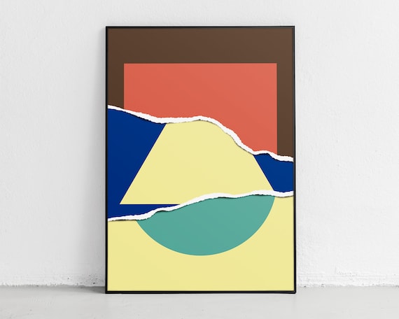 Abstract Geometric Collage Art Modern Minimalist Design With Bold Shapes And Torn Paper Effect Perfect For Contemporary Wall Decor