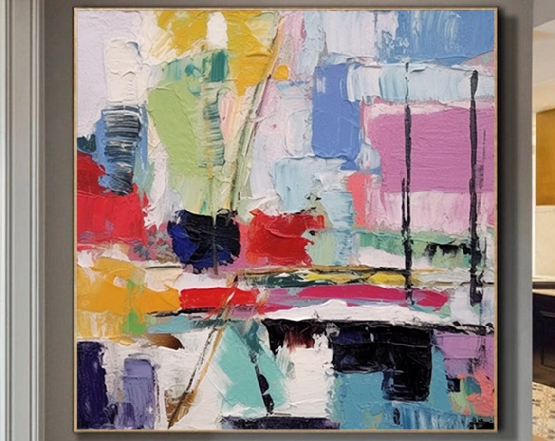Colorful Mosaic Blocks Abstract Impasto Modern Painting Poster