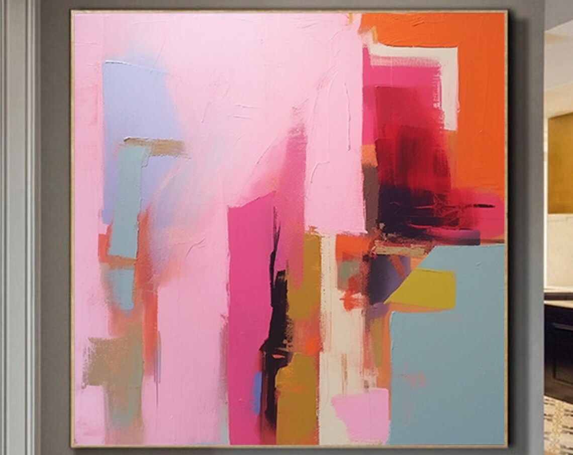 Soft Pink Magenta And Orange Geometric Abstract Blocks Poster
