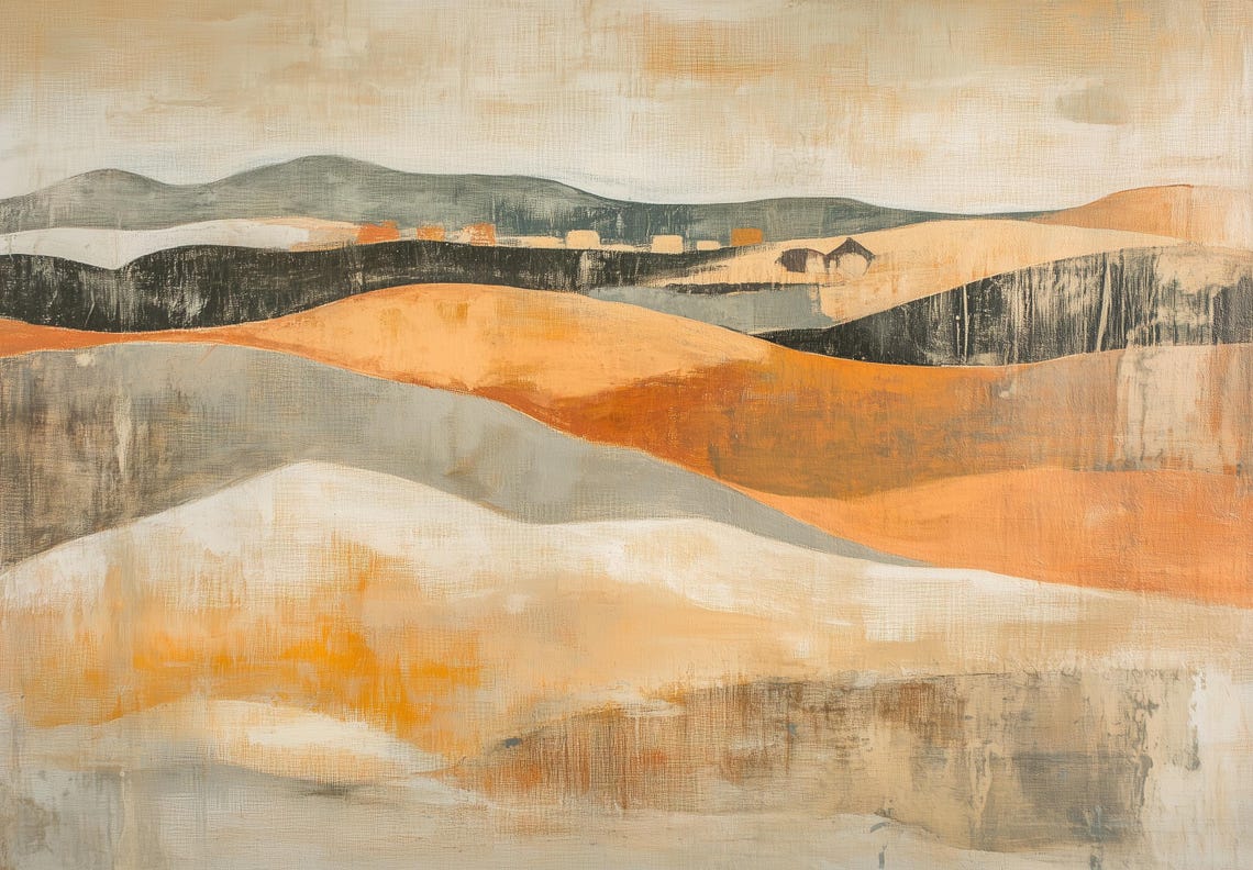 Soft Neutral Rolling Hills Abstract Landscape Beige Orange Poster - Image 6