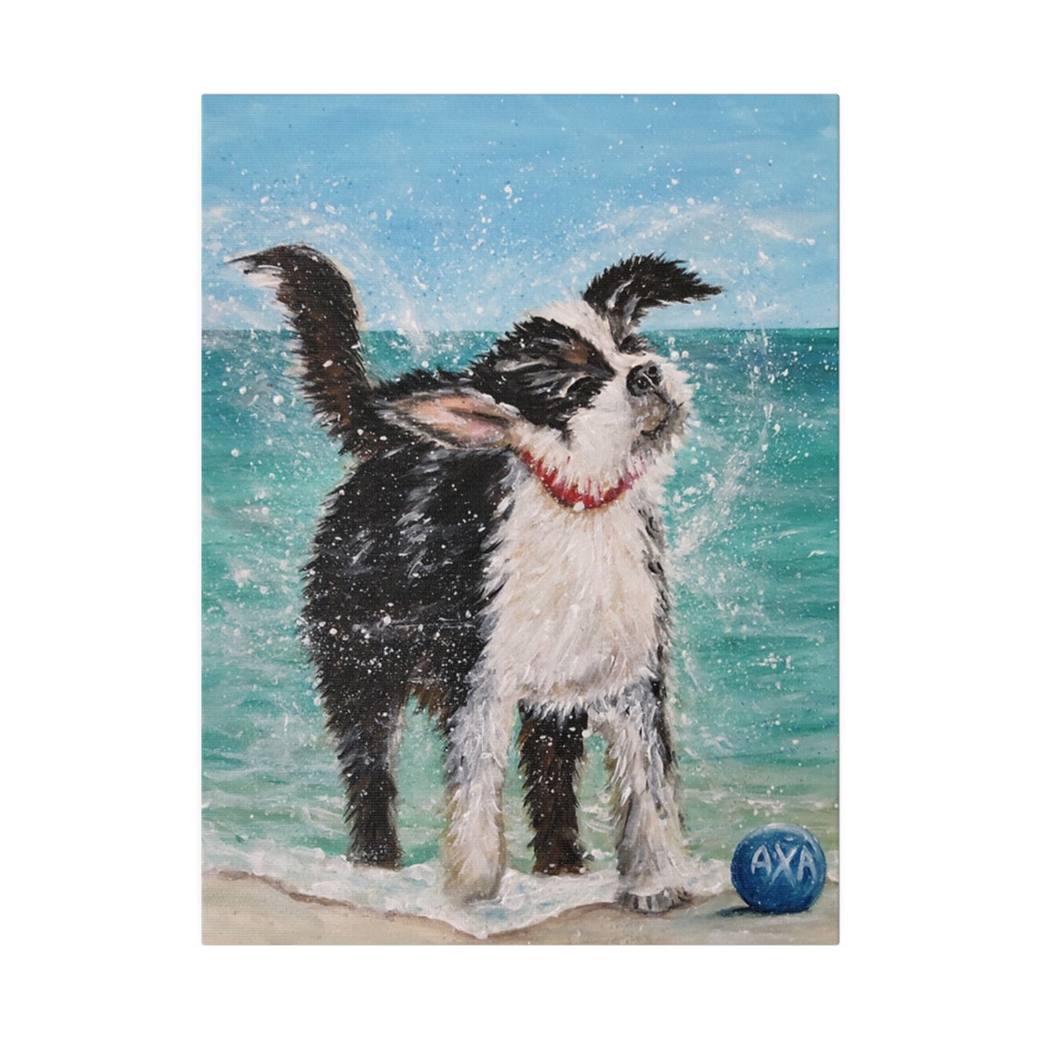 Happy Black White Dog Shaking Off Water Beach Day Fun Playful Poster - Image 5