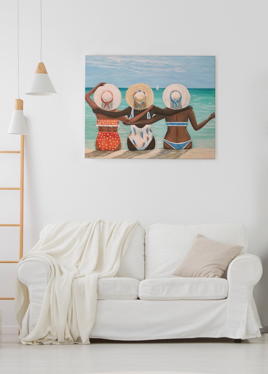 Three Friends Beach Swimsuits Sunhats Ocean View Sisterhood Poster - Image 3