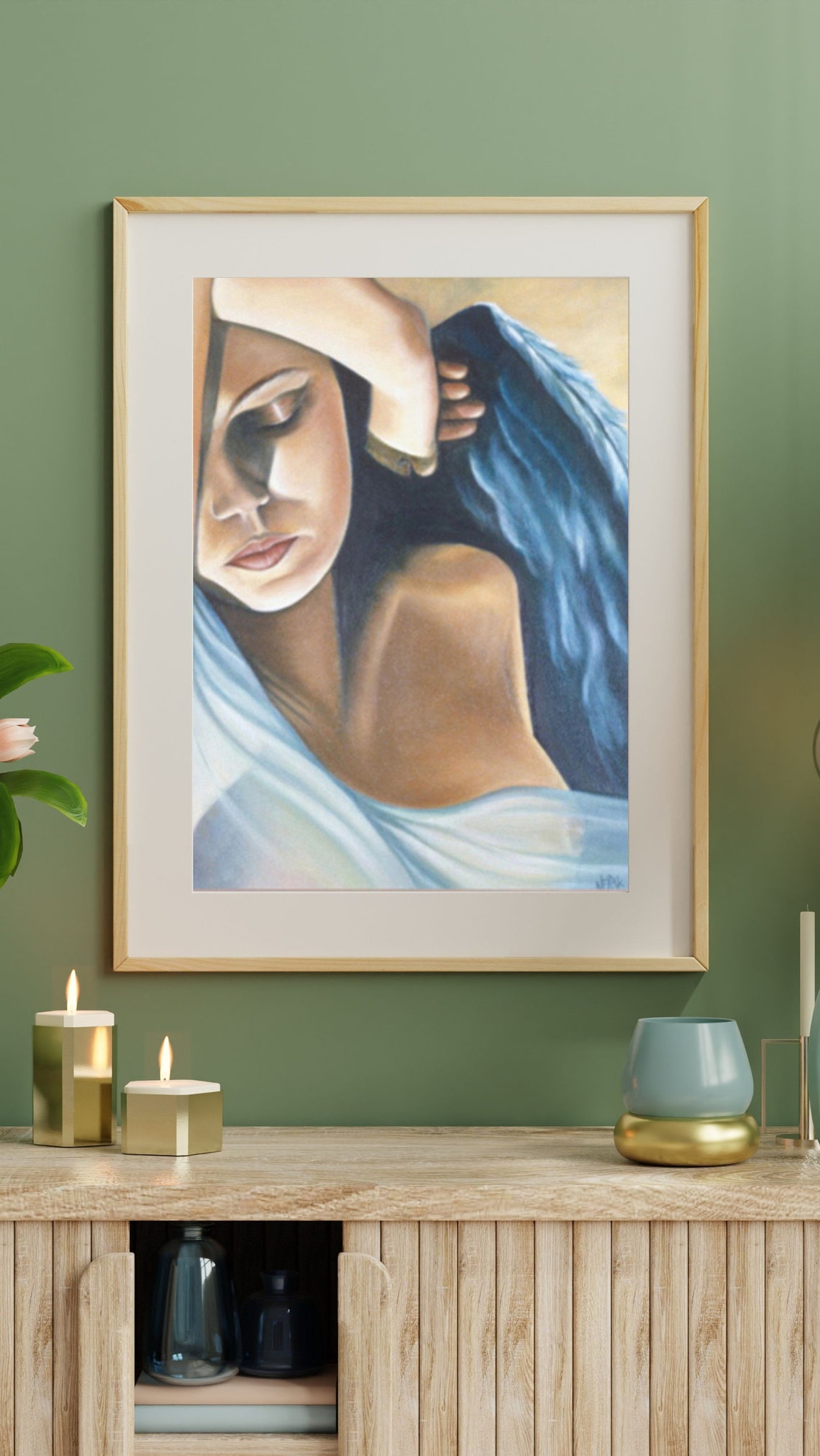 Sleeping Angel Blue Wings Serene Heavenly Woman Portrait Poster - Image 3