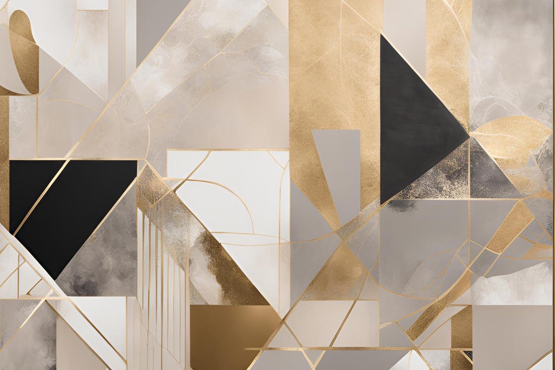 Abstract Geometric Marble Gold White Black Triangle Modern Poster - Image 5
