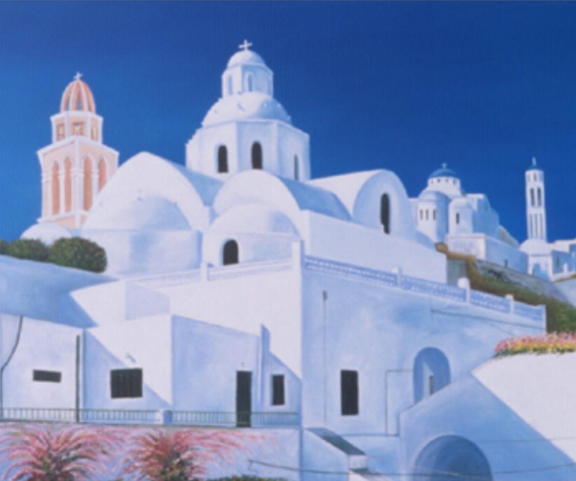 Santorini Greece Whitewashed Church Blue Dome Cycladic Poster - Image 4